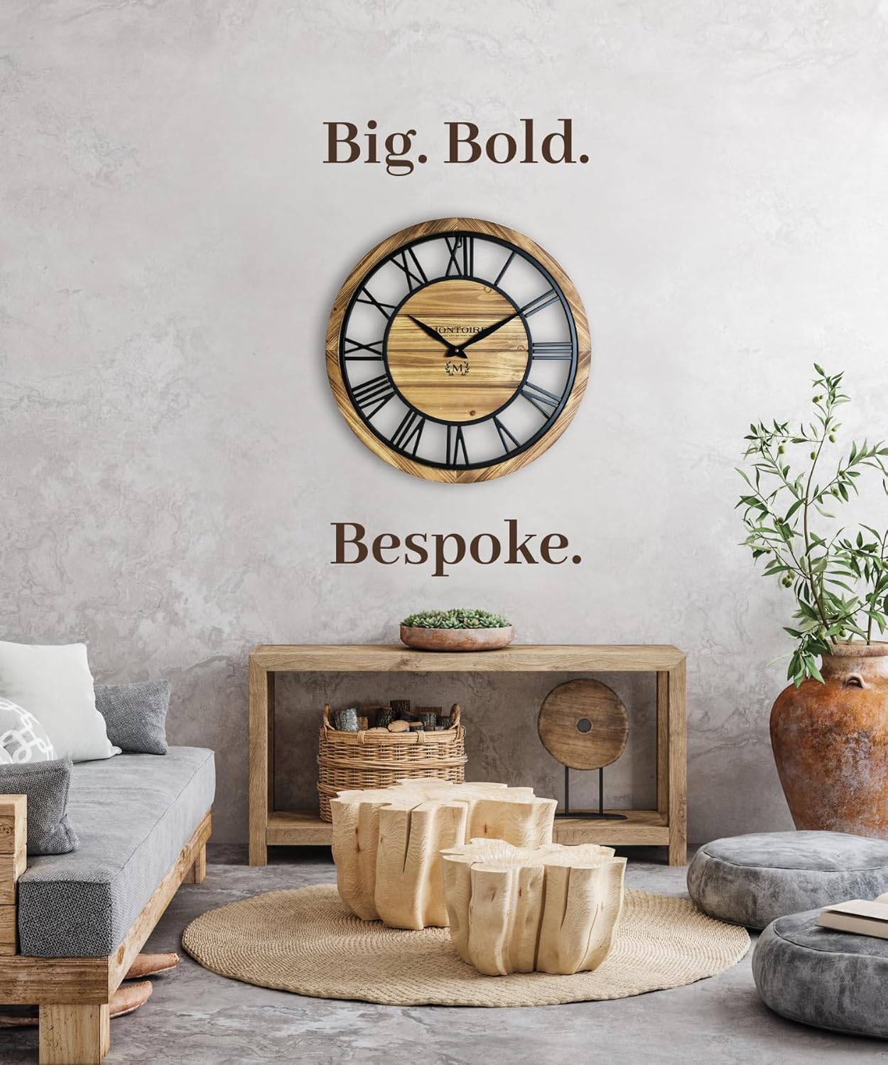 24 Inch Farmhouse Wall Clock Large - Giant Extra Large Wall Clock for Living Room Decor - Large Wall Clock 24 Inches or Larger, Big Round Wall Clock with Decorative Roman Numerals, Battery Operated