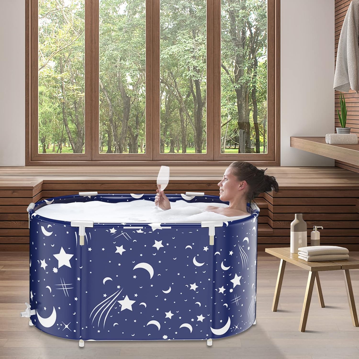 Portable Bathtub for adults, DAILYLIFE Japanese Soaking Bath Tub for Shower Stall, Foldable Bathtub with Thermal Foam, Freestanding, Folding & Soaking Spa Bath Tub with Pillow for Small Space(Dolphin)