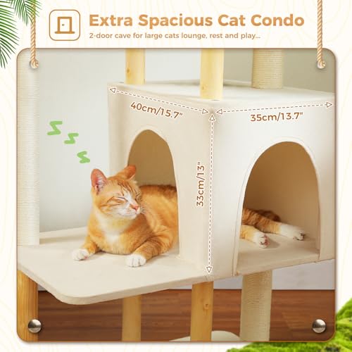 PAWZ Road Large Cat Tree, 73 Inches Tall Wooden Cat Tower with 2 Spacious Hammocks,2 Big Top Beds,8 Fully Scratching Posts and Natural Wood Posts, Multi Cat Tree for Indoor Cats Large Adult-XL