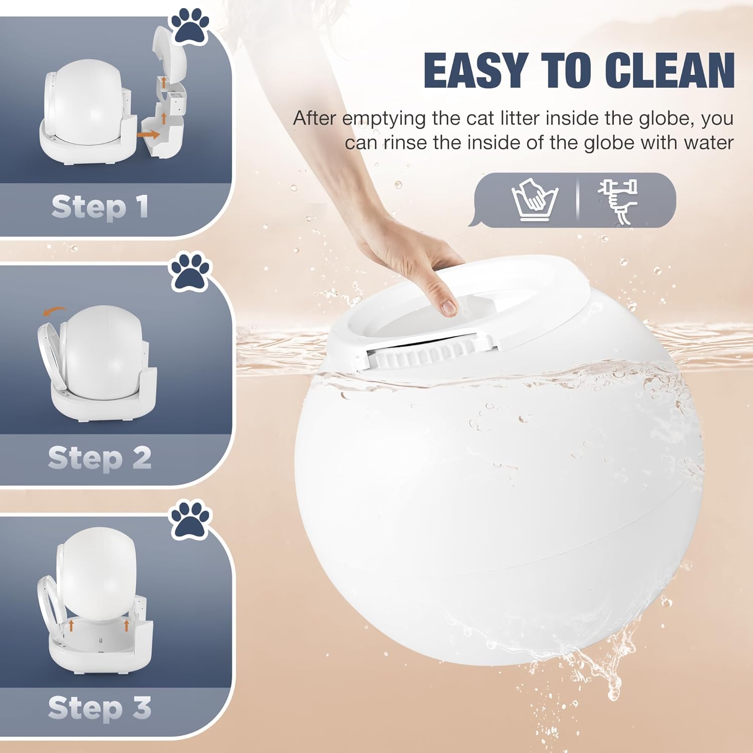 Self Cleaning Litter Box，Large Capacity Automatic Cat Litter Box for Multi Cats, APP Control/Safety/Low Noise/Easy to Use Fully Litter Box，Anti Pinch Kitty Litter Box (Pure White)