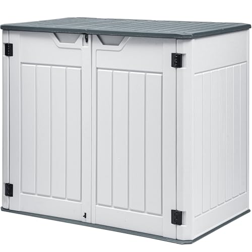 DWVO Outdoor Weather-Resistant Horizontal Storage Shed, 35 Cu Ft Capacity, Lockable and Waterproof, Suitable for Storing Garden Tools, Light Gray