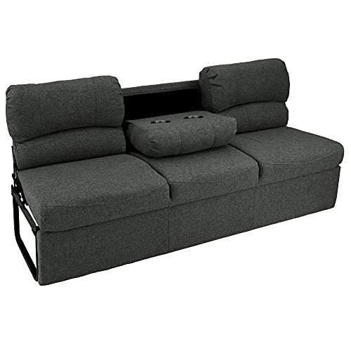 RecPro 72" RV Jackknife Sleeper Sofa with Drop-Down Console | Cloth Fabric | 2 Colors to Choose from | Furniture for RV and Camper (Fossil Cloth)