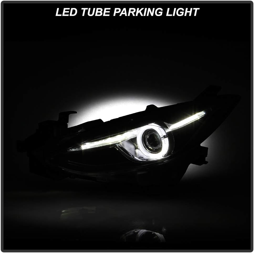 ACANII - For [Halogen Model Only] 2014 2015 2016 Mazda 3 LED Tube Upgrade Projector Headlights Headlamps Assembly Pair