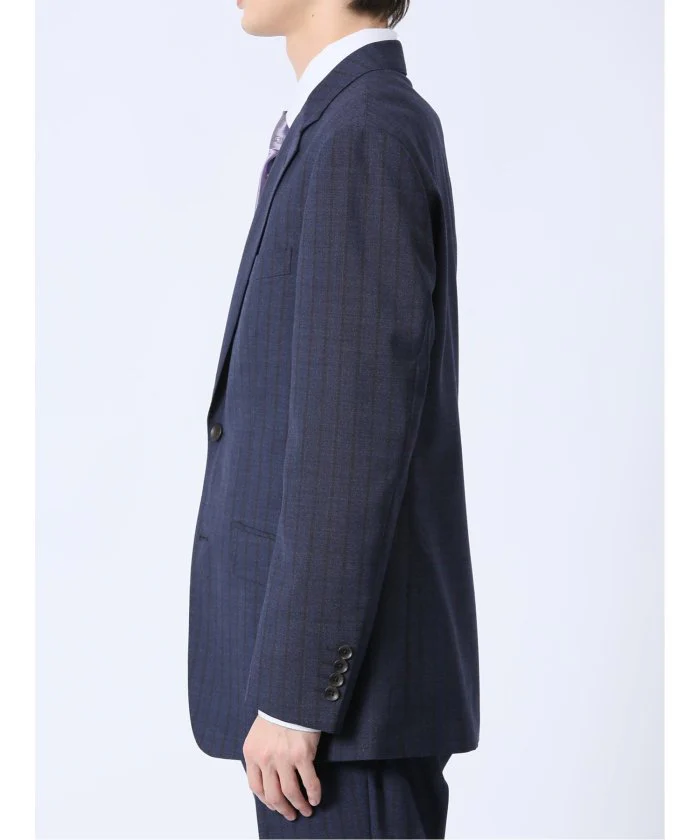 Wool Blend Regular Fit 2-Button 2-Piece Suit Navy Stripe