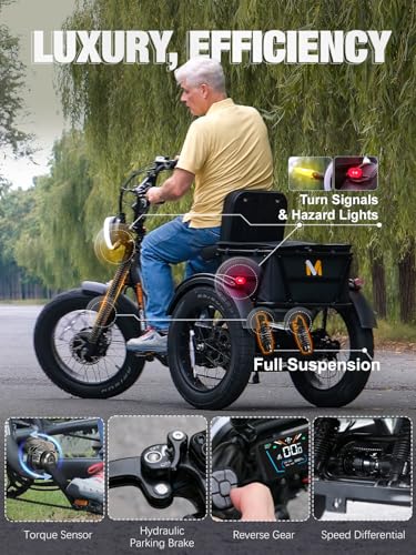 Folding Electric Tricycle for Adults, 1200W Electric Trike, 22MPH 100Miles 3 Wheel Electric Bike, Reverse Gear, Rear Differential, 450lbs Load, F&R Baskets, 4'' Wide Fat Tire, UL Certified