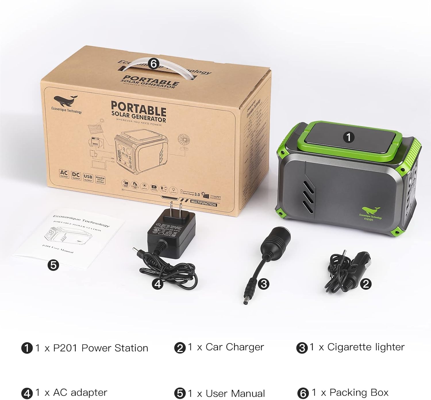 Portable Power Station, Camping Power Station 54000mAh 200Wh two-way 60W USB-C, 200W (Peak 400W) Solar Powered Generator with 110V AC Outlet for Home Use, Camping, CPAP Machine