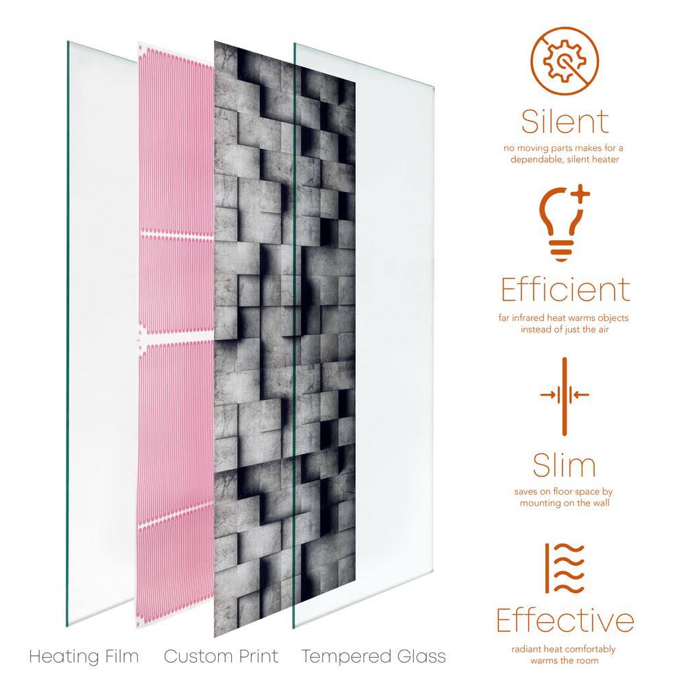 Heat Storm Wall-Mounted Glass Radiant Heater, 16x22 x 48x22-Gray Square