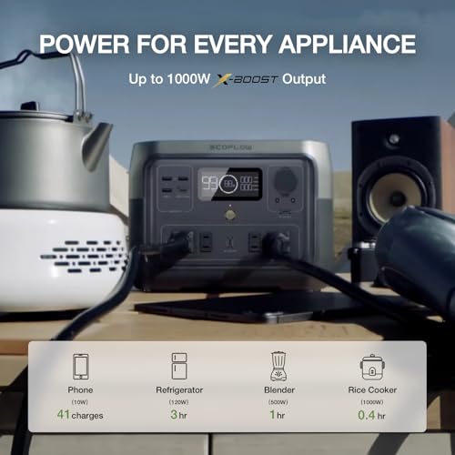 EF ECOFLOW Portable Power Station RIVER 2 Max 500, 499Wh LiFePO4 Battery/ 1 Hour Fast Charging, Up To 1000W Output Solar Generator (Solar Panel Optional) for Outdoor Camping/RVs/Home Use