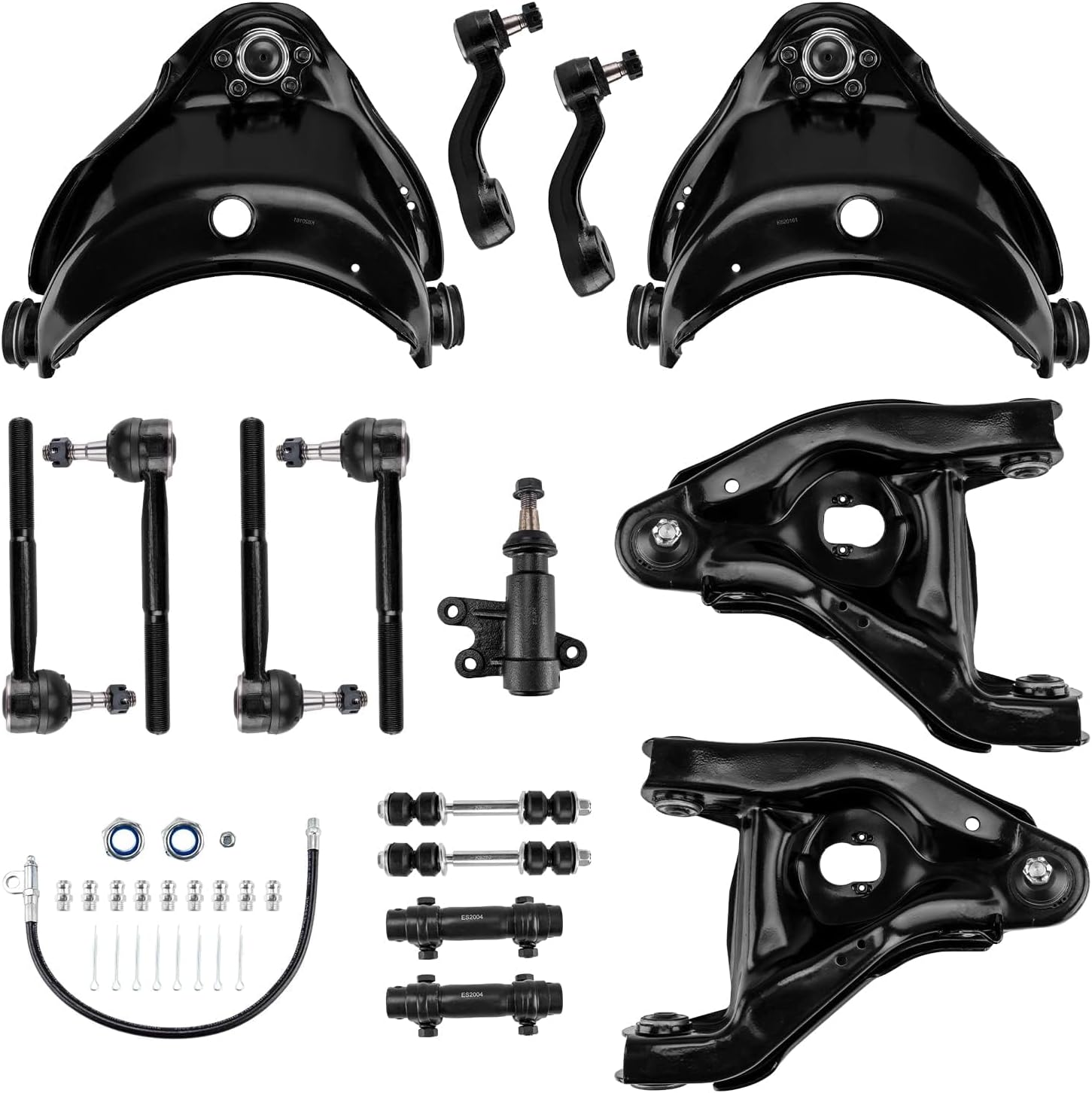 Torchbeam 15Pcs Front Suspension Kit, Upper Lower Control Arm Idler Arm Pitman Arm with Ball Joint Tie Rods Sway Bar Links for C1500 C2500 1993-2000, Tahoe 1995-2000, Yukon 2WD 1995-1999