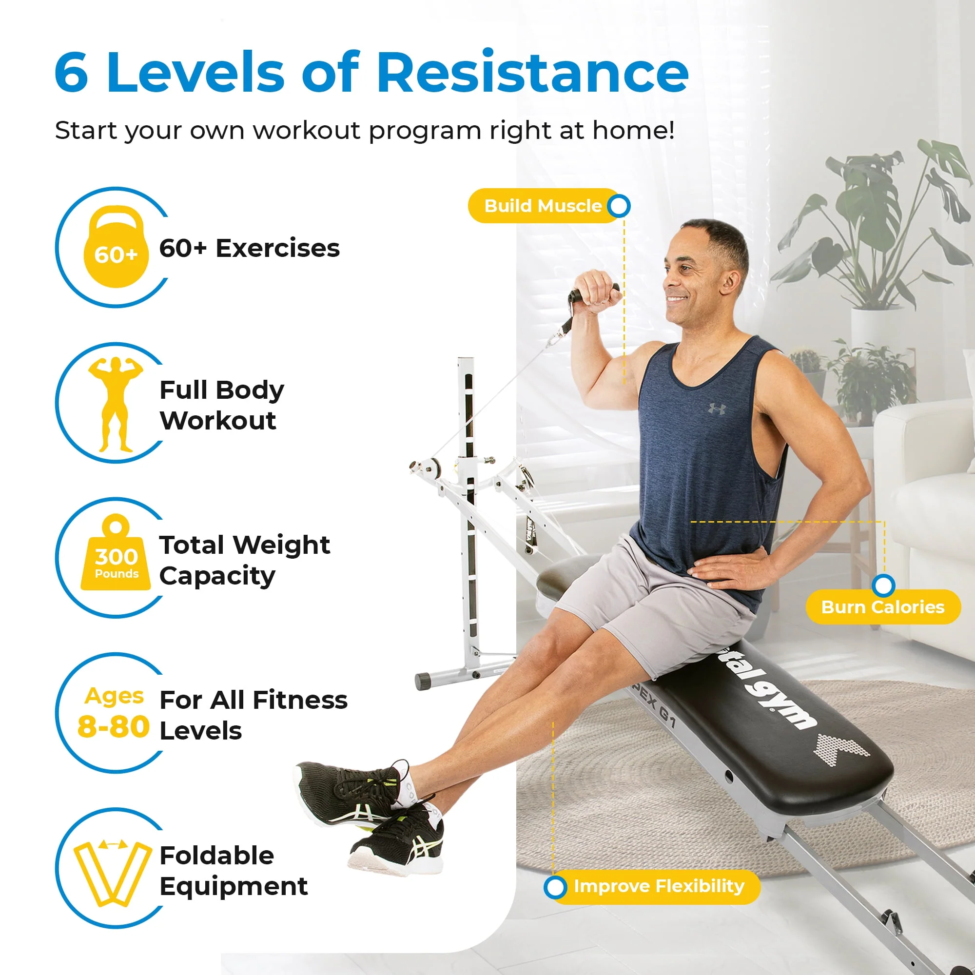 Total Gym APEX G5 Home Fitness Incline Weight Training with 10 Resistance Levels