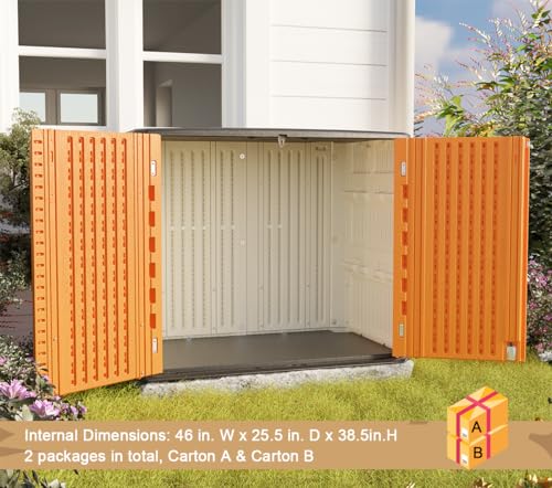KINYING Larger Outdoor Storage Shed Weather Resistance, Resin Sheds & Outdoor Storage for Garden, Patios, Backyards, 48 Cu.Ft Tool Shed for Garbage Cans, Lawn Mower, Garden Tools,Black