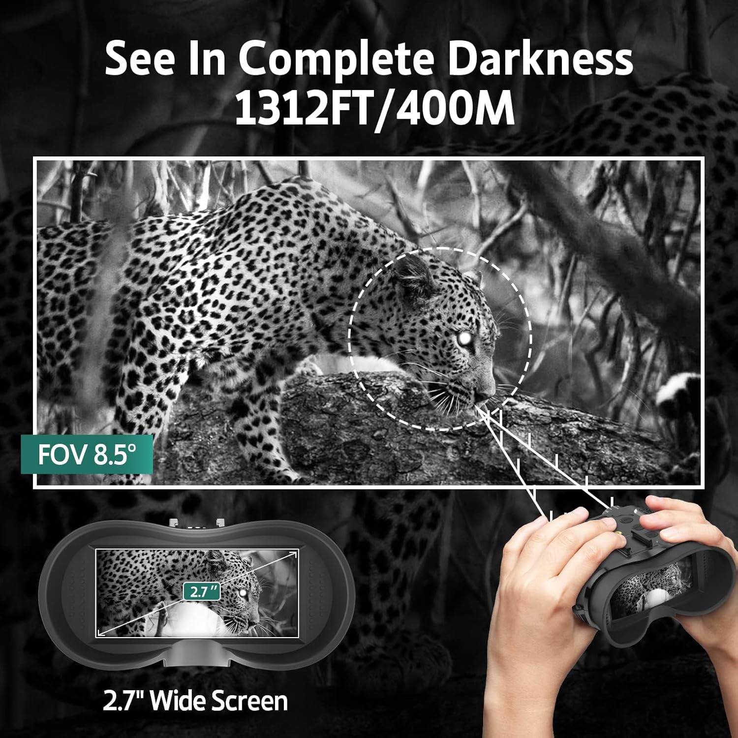 Night Vision Goggles, Night Vision Binoculars, Infrared Goggles for Helmet, Head Mounted Night Vision with 2.7" Large Screen, 8 X Digital Zoom, Military Tactical Grade