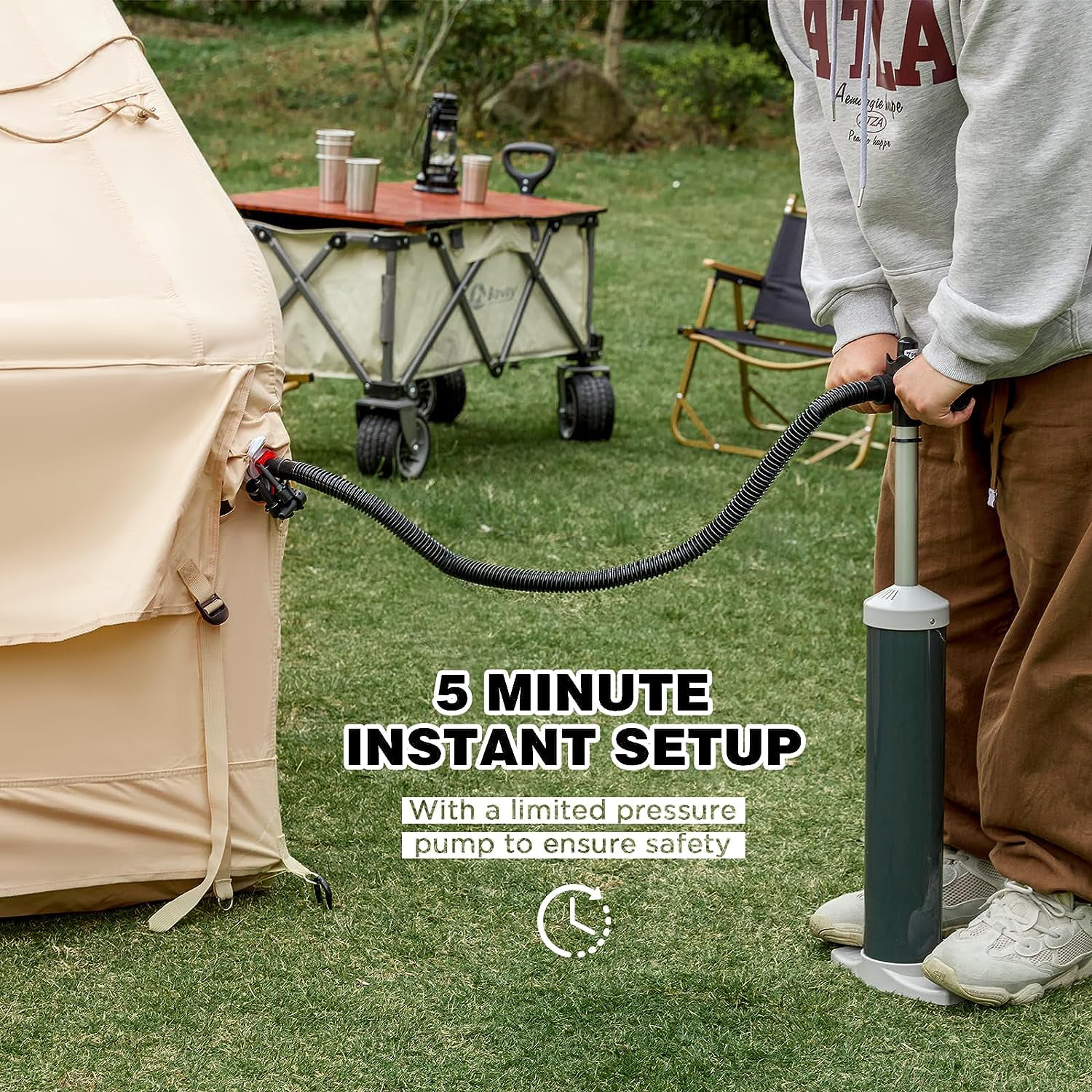 Richryce Inflatable Camping Tent with Pump, Glamping Tents Easy Setup 4 Season Waterproof Windproof with Stove Jack & Mesh Windows & Pump