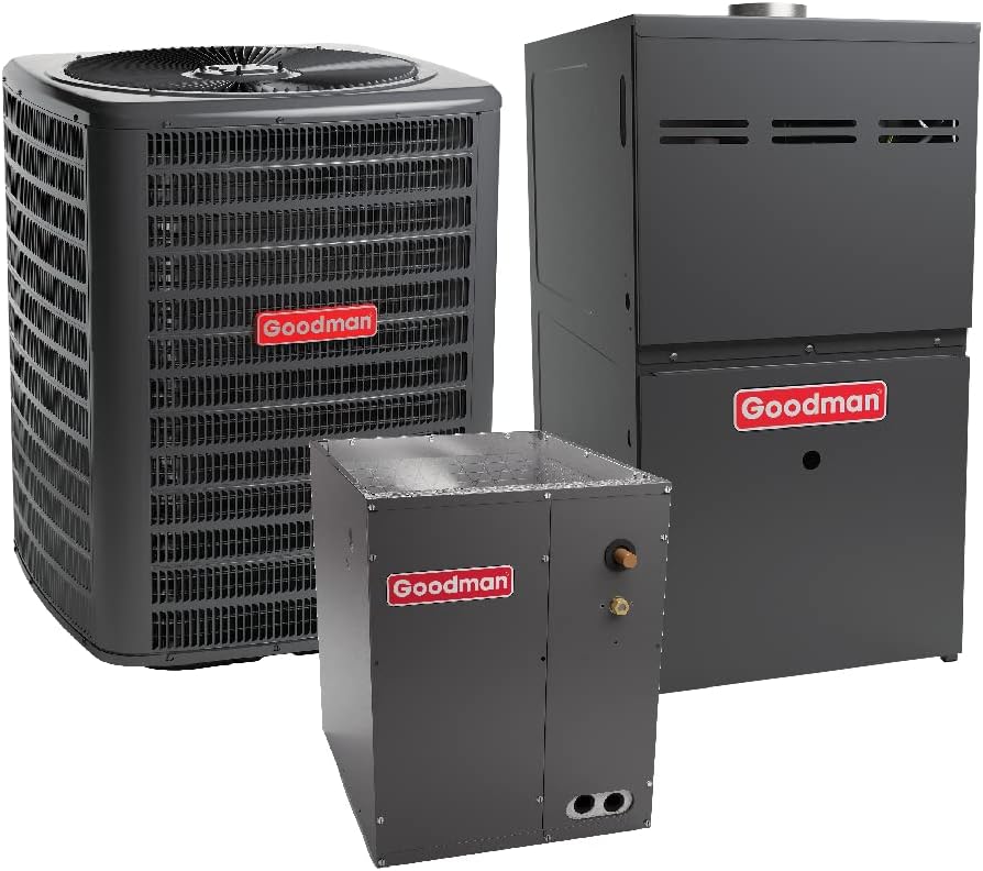 Goodman 3 Ton 14 SEER Air Conditioner with Split System, GSX140361 - Indoor Downflow Coil, CAPFA4226D6-120,000 BTU 80% Efficiency upflow, Horizontal Gas Furnace, GM9S801205DN