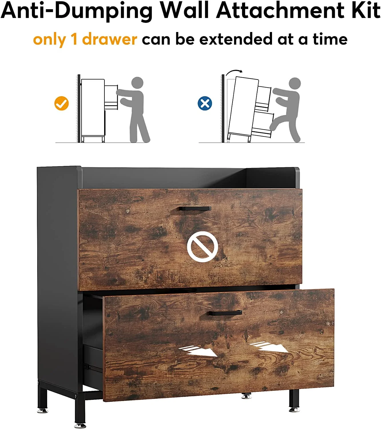 Tribesigns Lateral File Cabinets, Industrial Wood 2-Drawer Filing Cabinets for Hanging Files Letter/Legal/F4/A4 Size, Rustic Brown