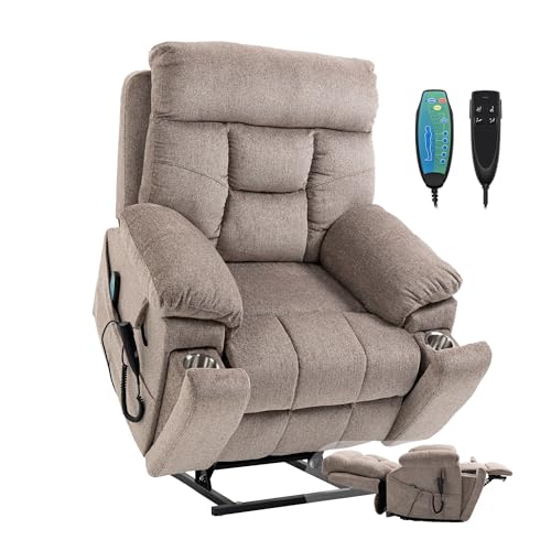 Power Lift Chair Lay Flat Recliner Infinite Position Electric Dual Motor Stand Up Lift Chair with Massage and Heat for Adults,Heavy Duty Recliners with 2 Remote Controls and Two Cup Holders