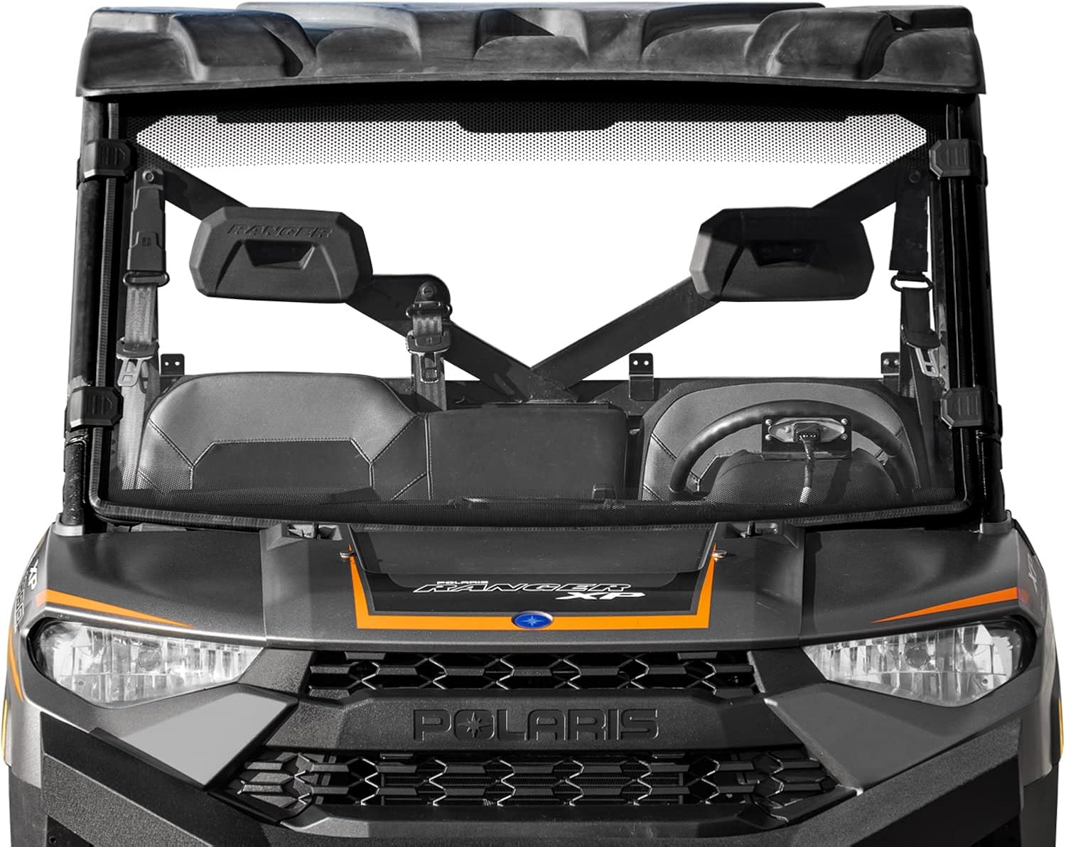 SuperATV Clear Scratch Resistant Full Windshield for Polaris Ranger XP 1000 / Crew (See Fitment) | 1/4 Polycarbonate | Protects Against Debris and Elements | Mountains Windshield Print | USA Made!