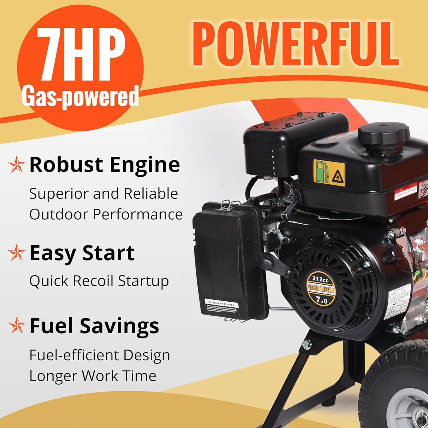 Wood Chipper Shredder Mulcher 7HP Gas Powered Heavy Duty Compact Design 3" Inch Max Capacity (R0)