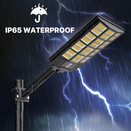 1000W Solar Street Lights Outdoor Waterproof,Solar Parking Lot Lights,6500k Led Solar Lights pole,Motion Sensor,Remote Control, Dusk to Dawn,Commercial Grade