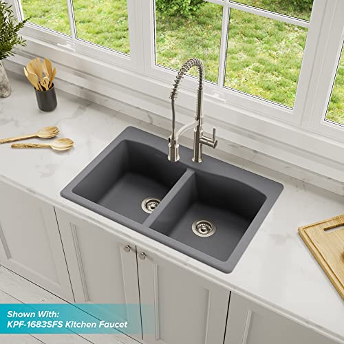 KRAUS Forteza™ 33” Dual Mount Single Bowl Granite Kitchen Sink in Black, KGD-54BLACK
