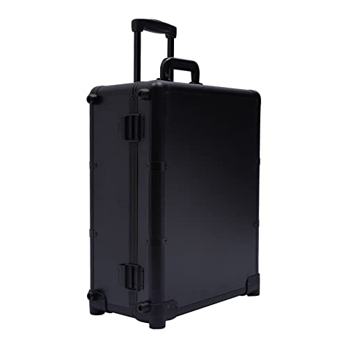 Cosmetic Train Cases Portable Makeup Case Salon Cosmetic Organizer w/Drawbar 4 Rolling Wheels &Mirror Makeup Train Case Professional Artist Trolley Studio Free Standing Case (black)