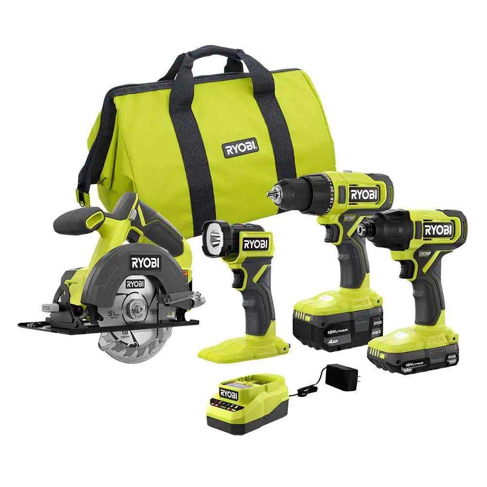 Ryobi Pcl1400k2 One+ 18V Cordless 4-Tool Combo Kit with 1.5 Ah Battery, 4.0 Ah Battery, and Charger - Shop Hardware Tools Online Store