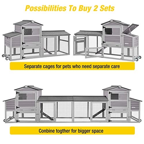 Aivituvin 80in Chicken Coop Mobile Hen House Outdoor Wooden Poultry Cage with Wheels Nesting Box Run