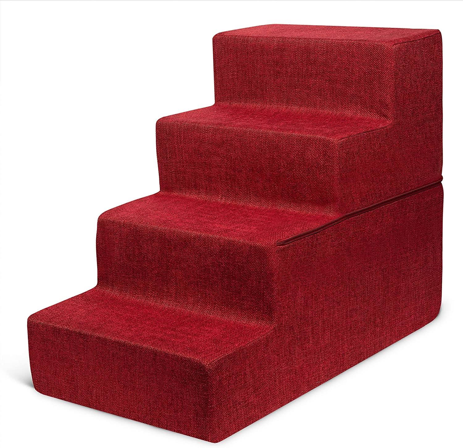 Best Pet Supplies Linen u0026 Foam Dog u0026 Cat Stairs - 4-Step / Pale Teal