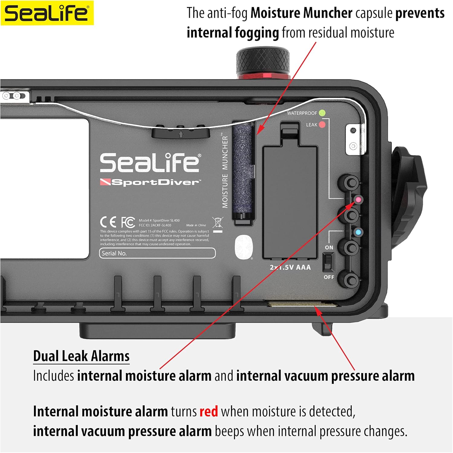 Underwater Smartphone SeaLife Scuba Case – Waterproof Photography, Access Camera Controls, Leak Alarms, Black, Without Light