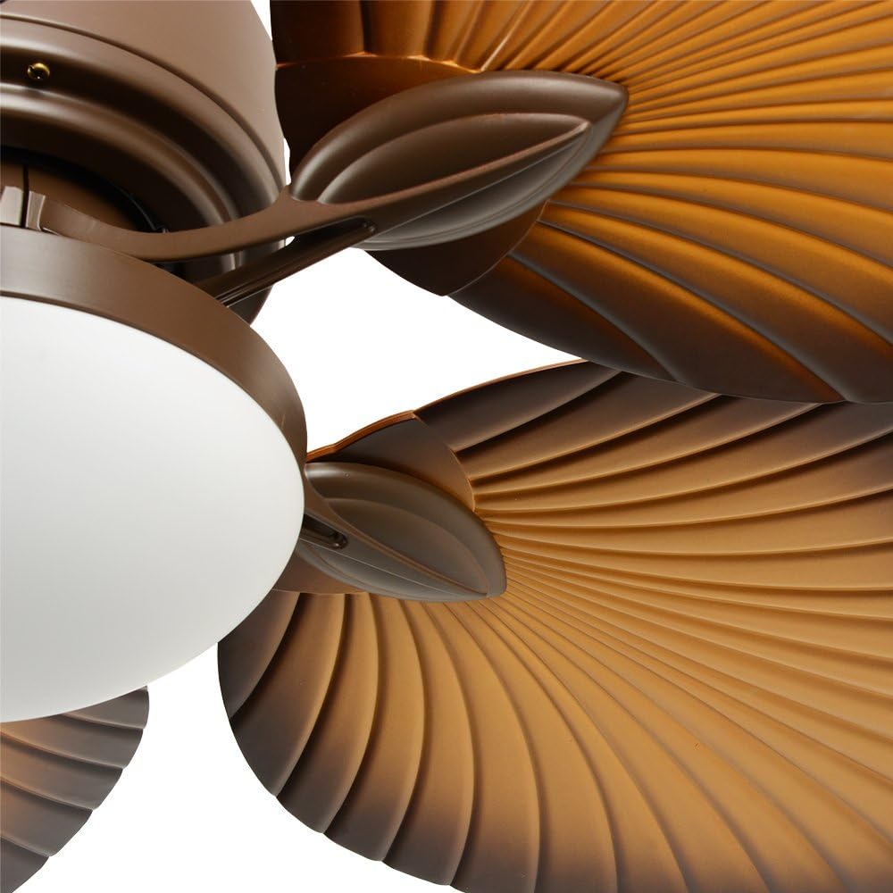 52" Tropical Palm Ceiling Fan with LED Light and Five Palm Leaf Blades - New Bronze Finish