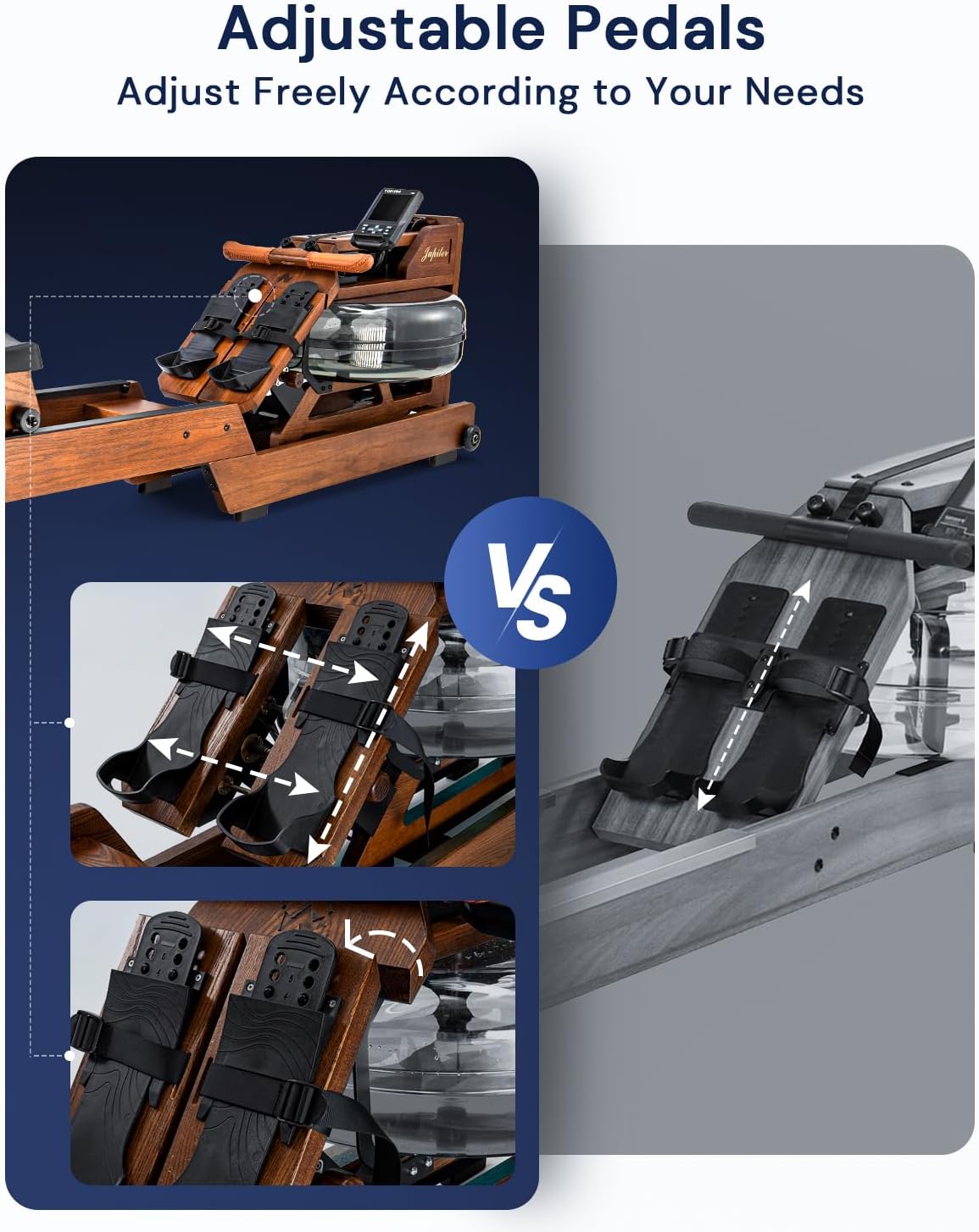 Water Rowing Machine for Home Use, Solid Wood Rower Machine 500Lbs Capacity with Upgraded Handle and Adjustable Footpad, TM3 Dedicated Monitor & Bluetooth Connection, Heightening Seat