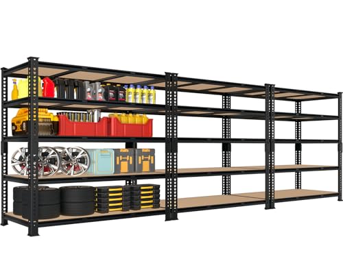 5 Tier Garage Storage Shelves - 32" W x 16" D x 63" H Adjustable Heavy Duty Metal Shelving Unit, Garage Shelving Utility Storage Rack for Basement, Pantry, Kitchen, Black, 2 PCS