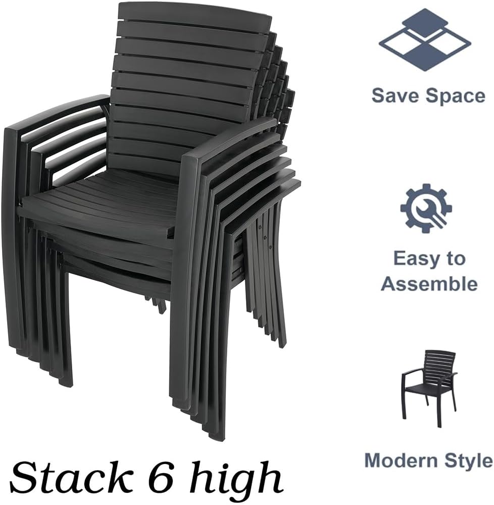 5 Pieces Patio Dining Set Outdoor Furniture with 4 Stackable Aluminum Chairs and Square Table for Yard, Garden, Porch and Poolside Black
