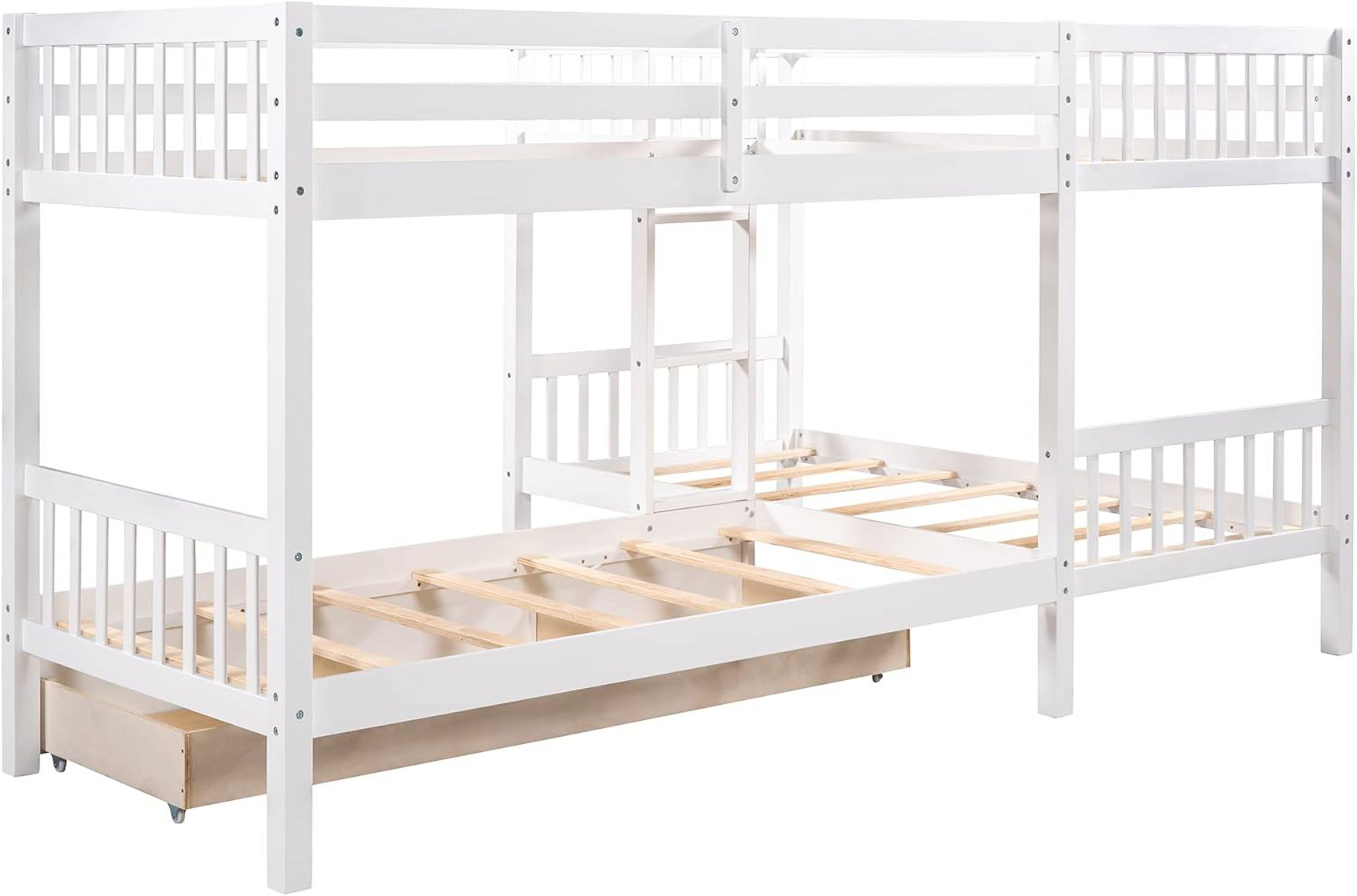 Wooden Bunk Beds For 4 Kids, Over L-Shaped Bunk Bed Frame With Storage Drawers (White)