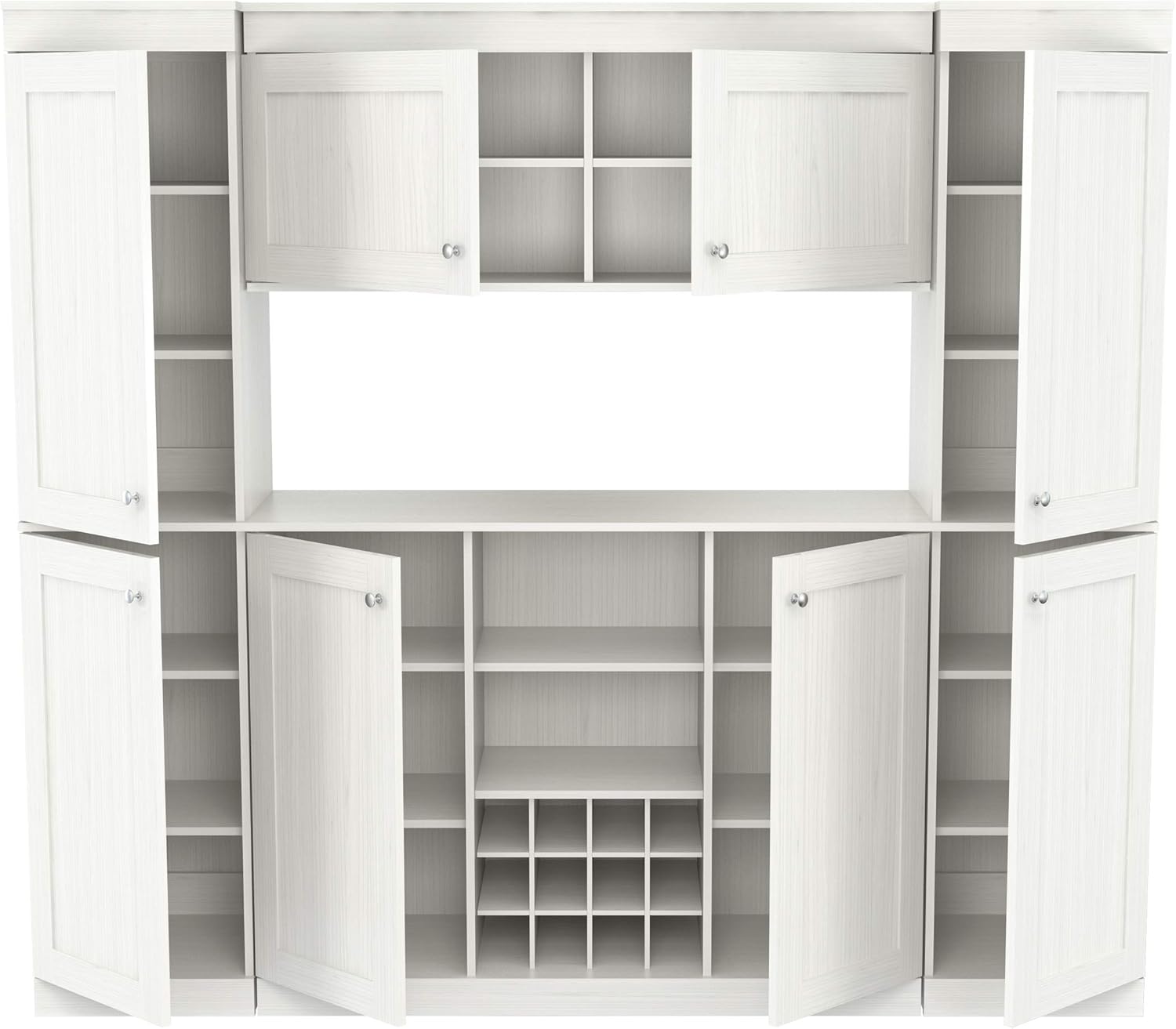 Inval Shaker Style 4-Piece Buffet Storage System with 2 Tall/Slim Cabinets, Washed Oak