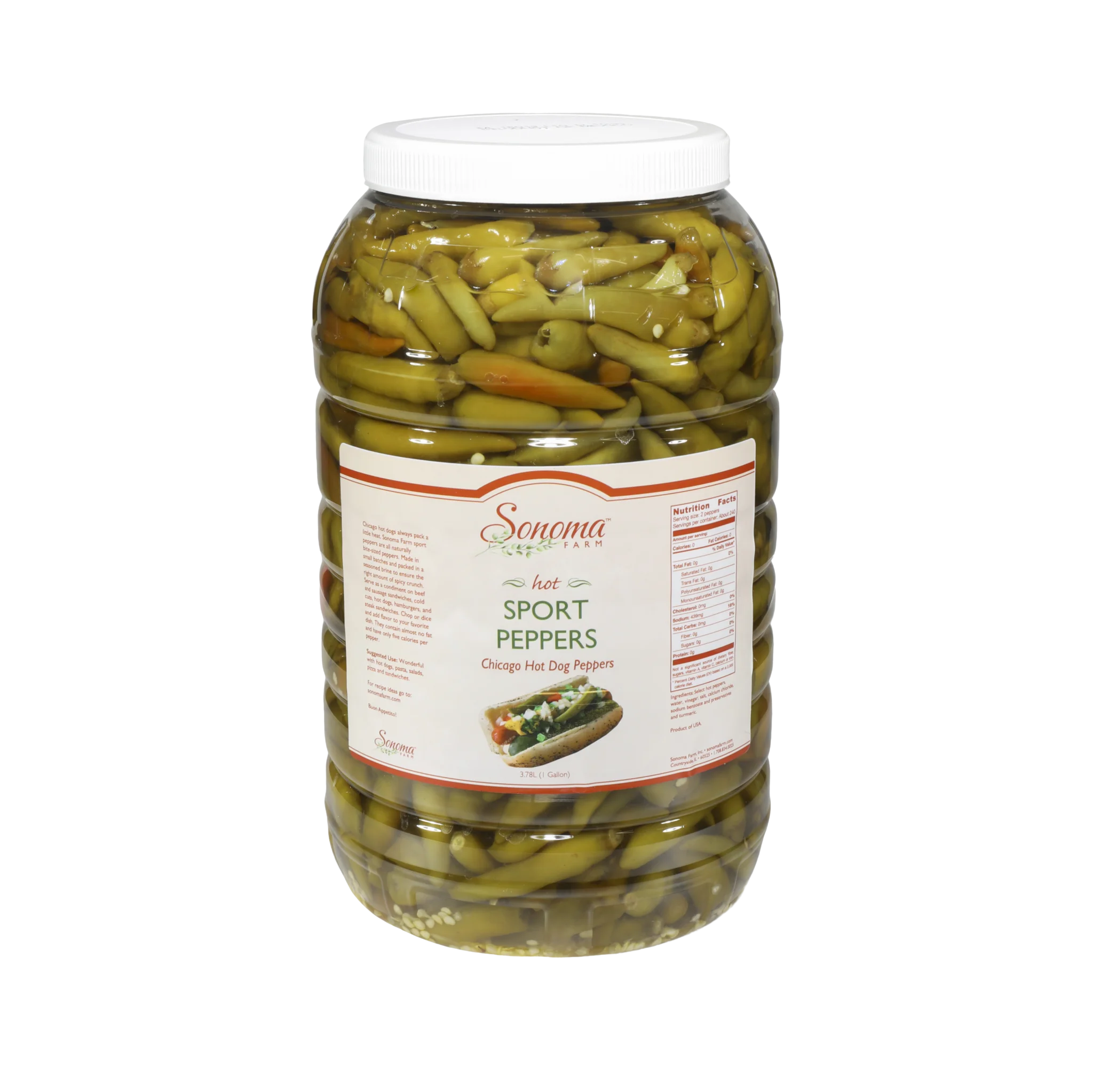 Sonoma Farm | Hot Sport Peppers | Chicago Hot Dog Topper | Bulk - 1 Gallon / 128 Ounces