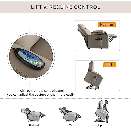 Lift Recliner Chair with Adjustable Angle, Electric Power Lift Chairs Recliners for Elderly with 5 Modes & Side Pocket, Leather Massage Chair Home Theater Seating Single for Living Room, Grey