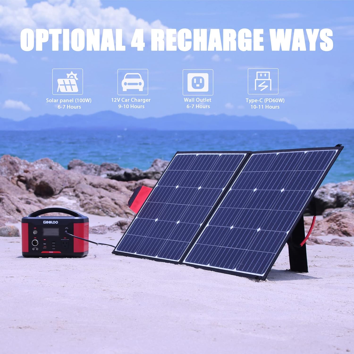 GOOLOO Portable Power Station P600, 626Wh Outdoor Generator with 110V/600W (Peak 1200W) AC Outlets & LED Flashlight, SuperSafe Backup Lithium Battery for Outdoor RV/Van Camping, Emergency