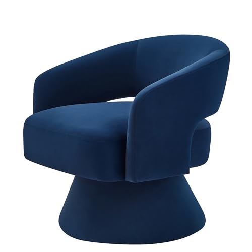Swivel Barrel Chair, Velvet Round Upholstered Accent Chairs,Lounge chair with Open Backrest, 360 Degree Comfy Single sofa Dresser chair for Living room, hotel, bedroom, office (Navy)