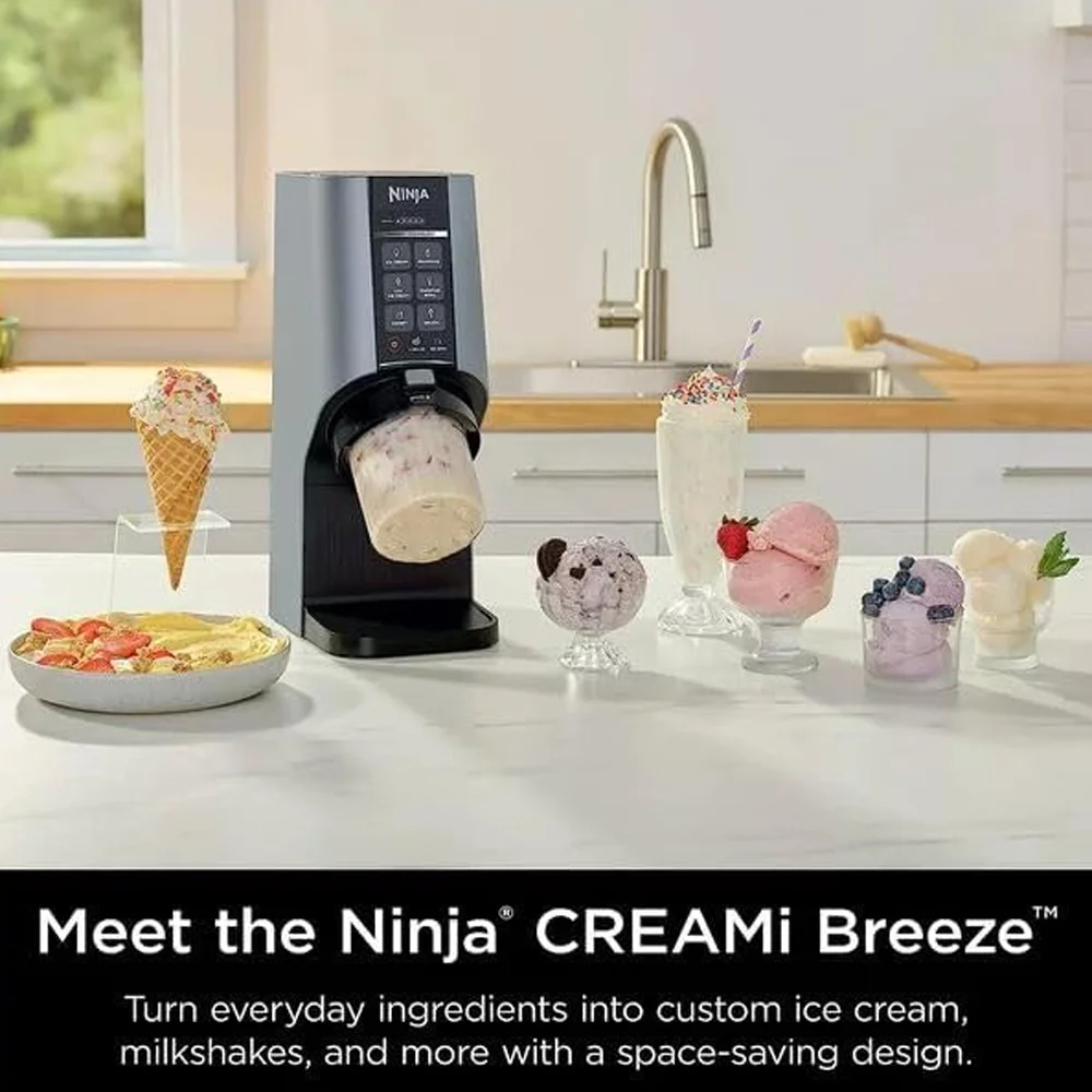 Ninja NC201 CREAMi Breeze 7-in-1 Ice Cream & Frozen Treat Maker (Renewed) Bundle with 3 YR CPS Enhanced Protection Pack