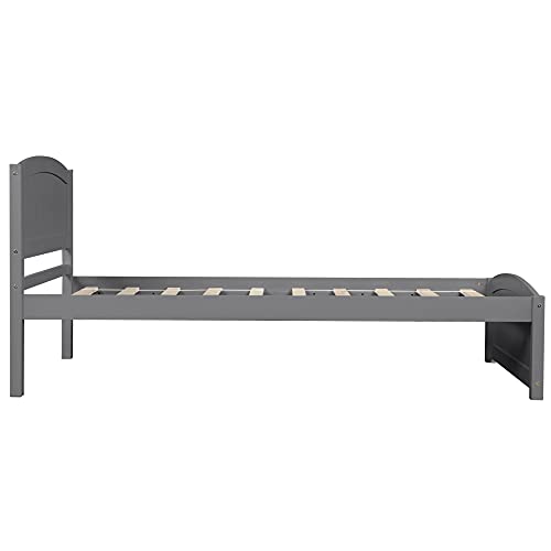Harper & Bright Designs Twin Platform Bed Wood Bed Frame with Headboard and Footboard, Twin bed with Wood Slat Support, No Box-Spring Needed (New, Grey)