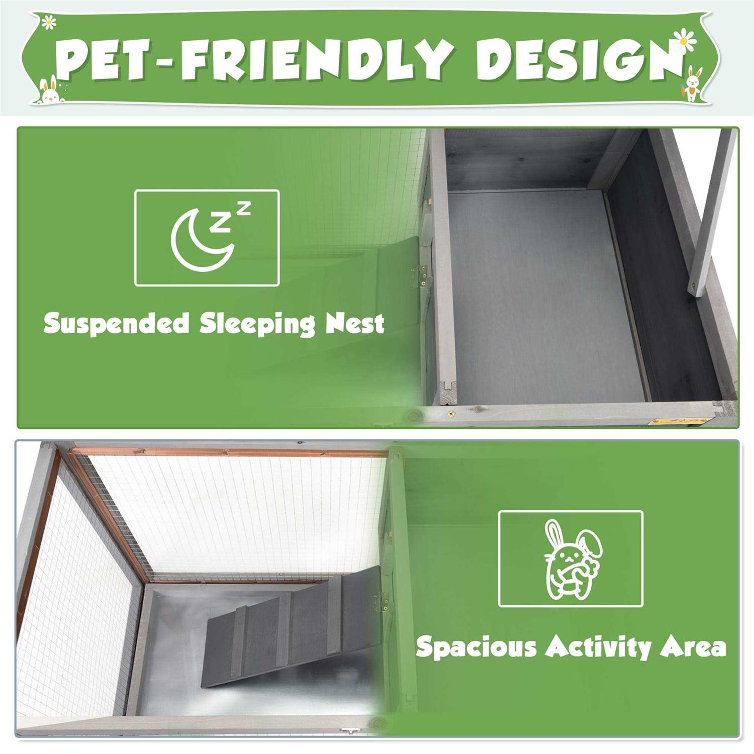 cozivvovv 2 Story Wooden Rabbit Hutch Indoor Outdoor Rabbit Cage with Pull Out Tray, Openable Roof, Side Door and Anti-Slip Ramp - Pet Supplies online store