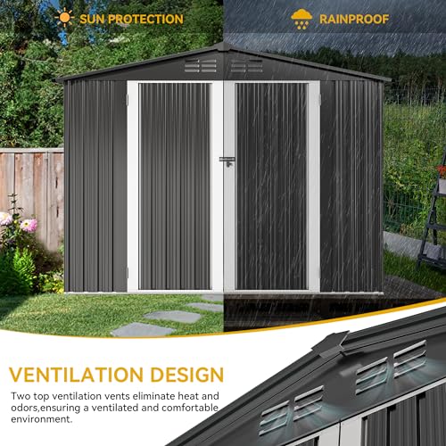 DWVO 10x8 FT Outdoor Storage Shed - Spacious Garden Tool Shed with Lockable Door - Durable Metal Yard Shed for Garden, Patio, and Backyard (Dark Gray)