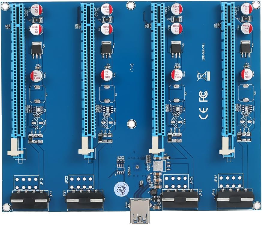 PCI-E 1 to 4 PCI Express 16X Slots Riser Card Mining Modules PCI-e 1X to External 4 PCIe Slots Adapter Pcie Port Multiplier-GOLDEN BLUE Pack of 2