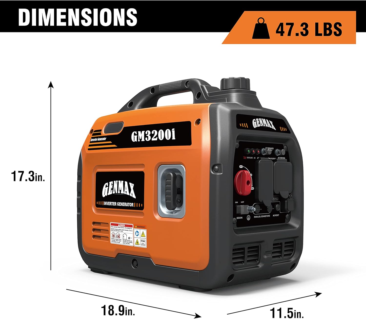 GENMAX Quiet Power Series Inverter Generator，Gas Powered, EPA Compliant, Eco-Mode Feature, Ultra Lightweight for Backup Home Use & Camping (GM5500i)