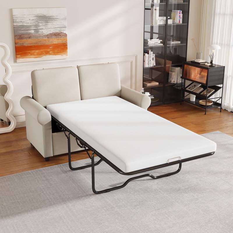 Pull Out Sofa Bed, 2 in 1 Pull Out Couch Sleeper Sofa Bed Couch with Twin Size Mattress Pad & 2 USB Ports, Convertible Sofa Couch Loveseat Sleeper for Living Room, Bedroom, Small Space, Grey