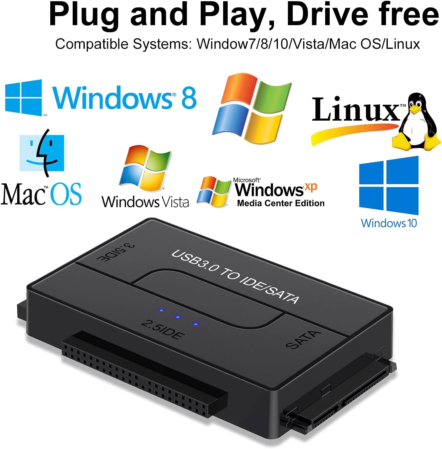 SATA/IDE to USB 3.0 Adapter, Hard Drive Adapter Converter for 2.5 3.5-Inch IDE SATA External HDD SSD, Universal Hard Drive Reader Cable Support 6TB with 12V 2A Power Supply Pack of 2