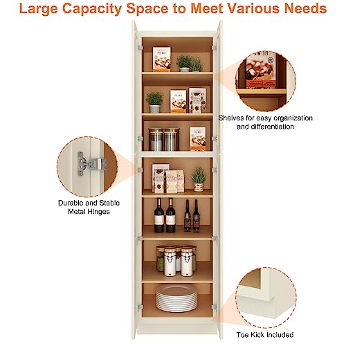 96" Kitchen Pantry Storage Cabinet - Modern Tall Storage Cabinet,2 Doors & 5 Adjustable Shelves, Freestanding Utility Cupboard for Kitchen, Living Room, Dining Room