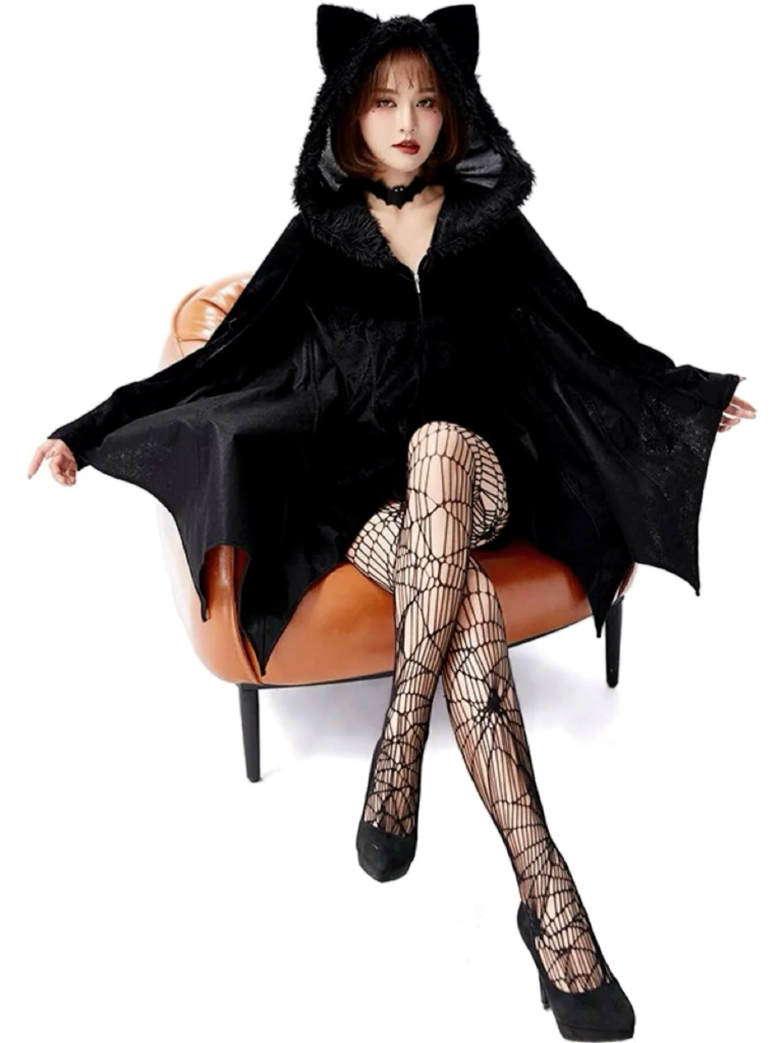 'Nocturne Shadow' Halloween Velvet Bat Wings Body Suit
