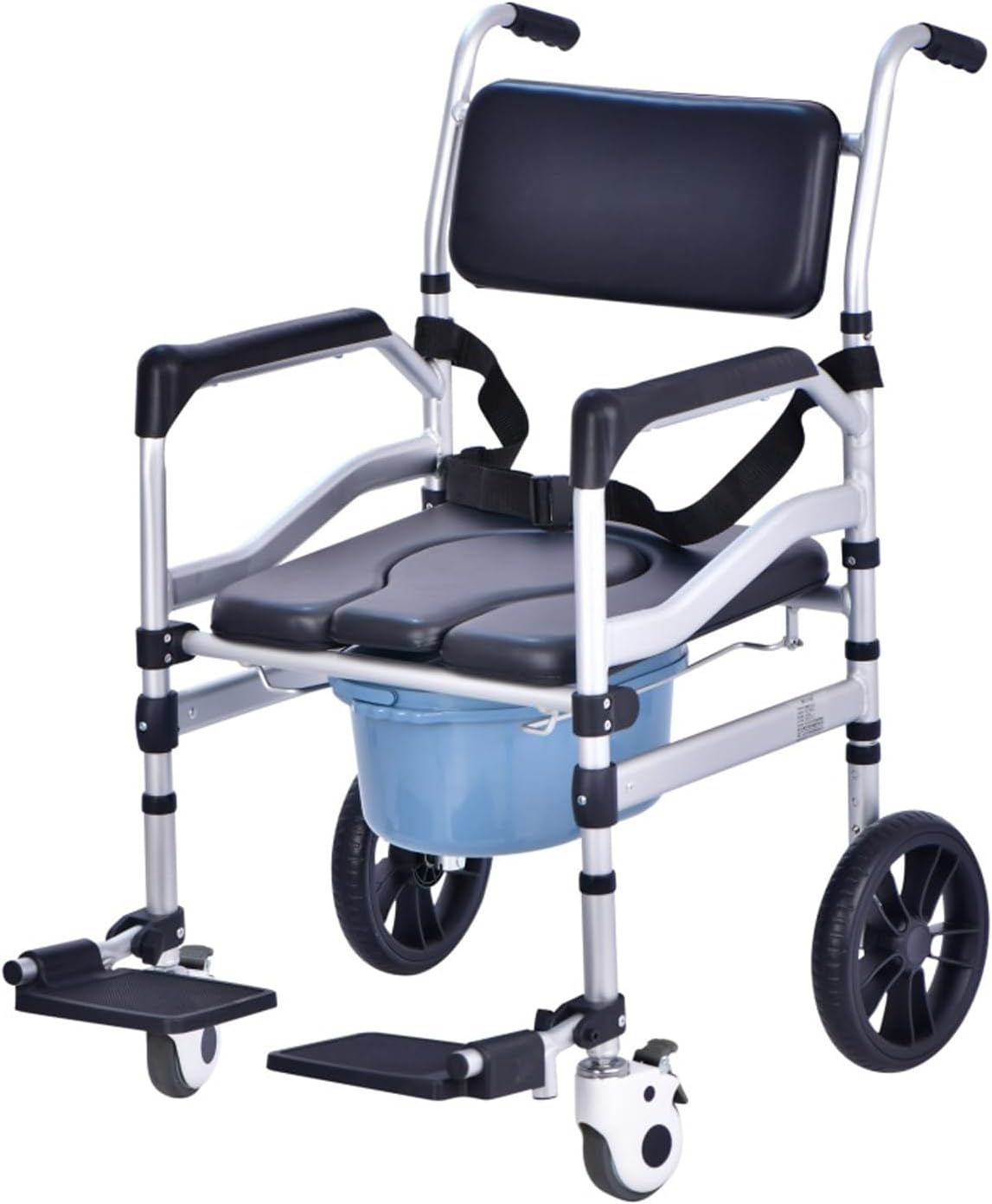 Height-Adjustable Commode Chair,Commode Chair on Wheels,Foldable Mobile Toilet Shower Stool for The Elderly and Disabled,Bedside Commode Chair with Removable Bucket and Flip-up Footrest